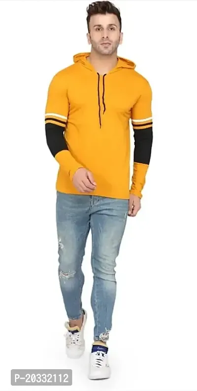 Men Striped Hooded Neck Blue T-Shirt (X-Large, Yellow)-thumb4
