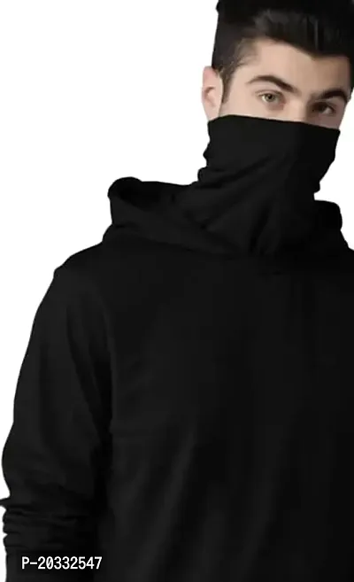 BS Fashion mask Men Solid Hooded Neck Maroon T-Shirt (Medium, Black)-thumb0