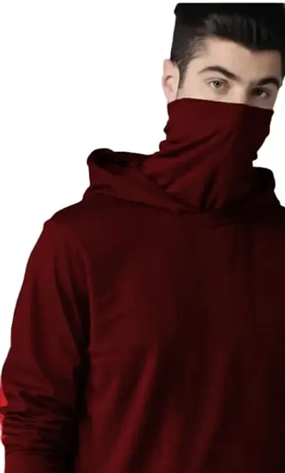 BS Fashion mask Men Solid Hooded Neck Maroon T-Shirt