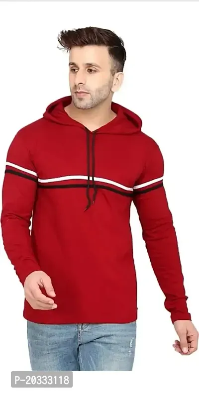 Men Striped Hooded Neck Yellow T-Shirt (Red)