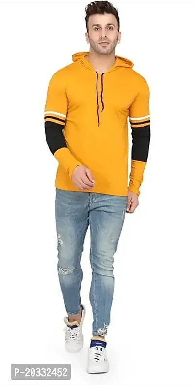 BS Fashion Men Striped Hooded Neck Yellow T-Shirt (X-Large, Yellow)