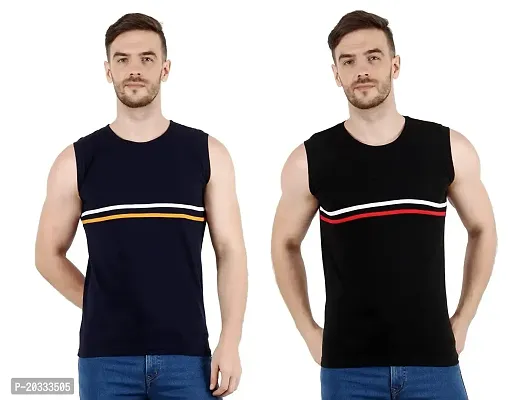 Men's Cotton Color Block Sleeveless T-Shirt Combo Pack 2 (Medium, Blue  Black)