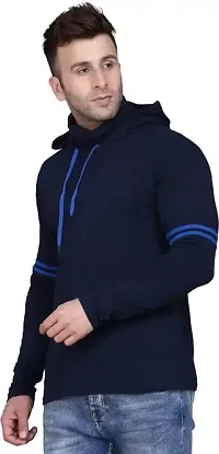 BS Fashion Premium Style Solid Men's Hooded Neck Hooded  Hoodie Neck t-Shirt (M, Blue)-thumb1