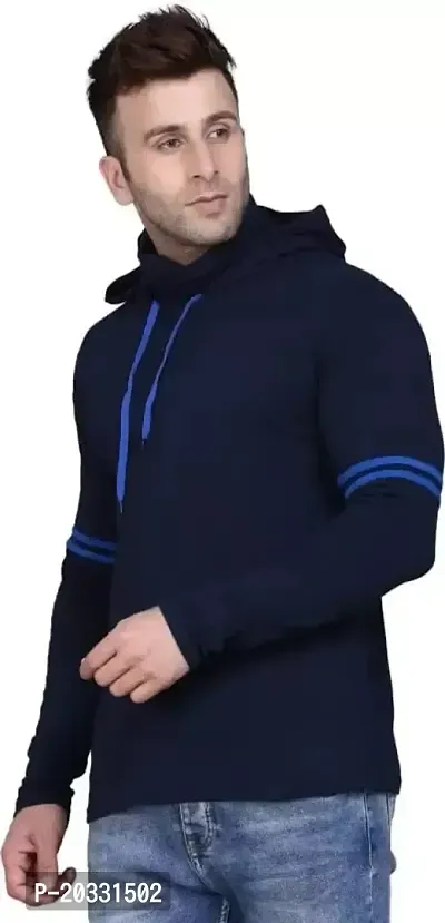 BS Fashion Premium Style Solid Men's Hooded Neck Hooded  Hoodie Neck t-Shirt (M, Blue)-thumb2