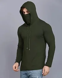 BS Fashion mask Men Solid Hooded Neck Maroon T-Shirt (X-Large, Green)-thumb2