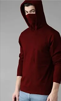 BS Fashion mask Men Solid Hooded Neck Maroon T-Shirt (Large, Maroon)-thumb3