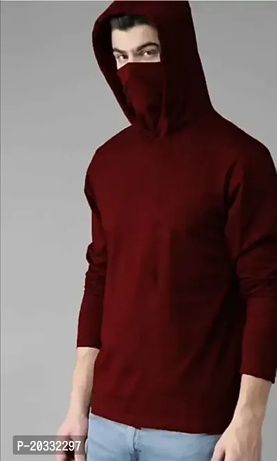 BS Fashion mask Men Solid Hooded Neck Maroon T-Shirt (Large, Maroon)-thumb4