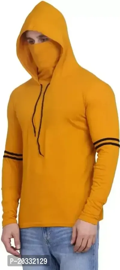 BS Fashion Premium Style Solid Men's Hooded Neck Hooded  Hoodie Neck t-Shirt (L, Yellow)