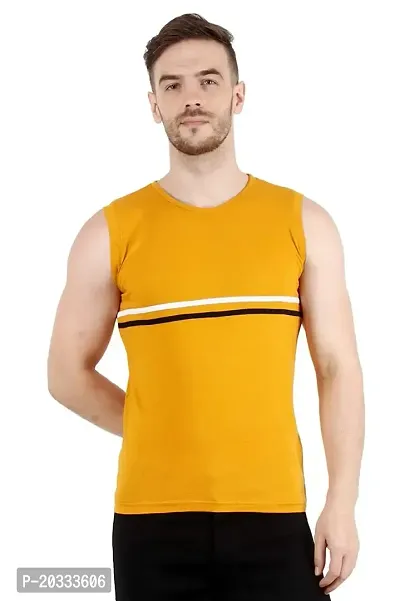 Men's Cotton Color Block Sleeveless T-Shirt Combo Pack 2 (Large, Yellow  Blue)-thumb5