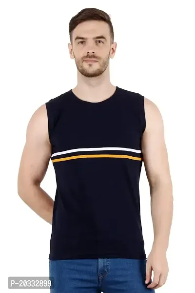 Men's Cotton Color Block Sleeveless T-Shirt (X-Large, Blue)