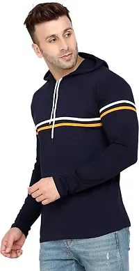 BS Fashion Men Striped Hooded Neck Yellow T-Shirt (Large, Blue)-thumb3