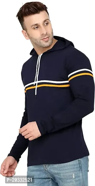 BS Fashion Men Striped Hooded Neck Yellow T-Shirt (Large, Blue)-thumb4