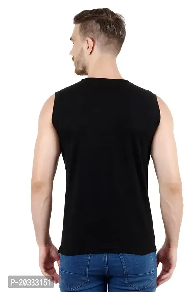 Men's Cotton Color Block Sleeveless T-Shirt (Medium, Black)-thumb5