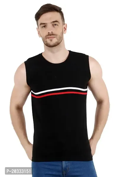 Men's Cotton Color Block Sleeveless T-Shirt (Medium, Black)-thumb0