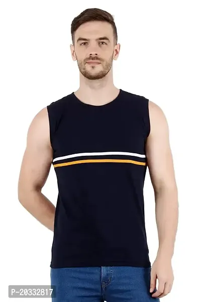 Men's Cotton Color Block Sleeveless T-Shirt Combo Pack 2 (Small, Blue  Black)-thumb2