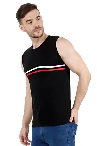 Men's Cotton Color Block Sleeveless T-Shirt (Medium, Black)-thumb3