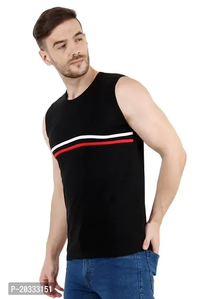 Men's Cotton Color Block Sleeveless T-Shirt (Medium, Black)-thumb4