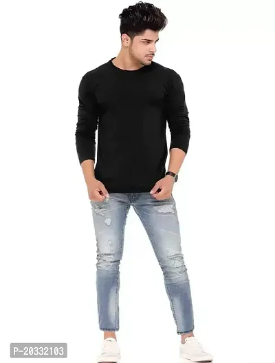 BS Fashion Men's Solid Slim Fit Full Sleeve T-Shirt Combo (Pack of 2) (Large, Black  Red)-thumb5