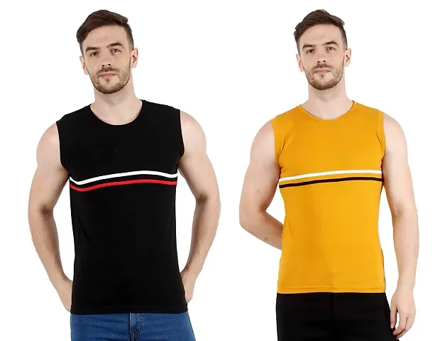 Men's Color Block Sleeveless T-Shirt Combo Pack 2 (Small, Blue)