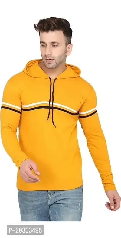 BS Fashion Men Striped Hooded Neck Yellow T-Shirt (Medium, Yellow)