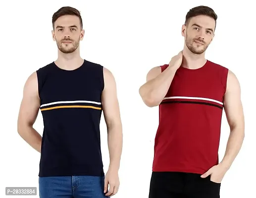 Men's Cotton Color Block Sleeveless T-Shirt Combo Pack 2 (X-Large, Red  Black)-thumb0