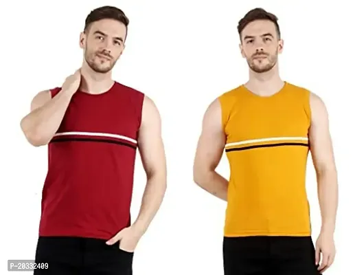 Men's Cotton Color Block Sleeveless T-Shirt Combo Pack 2 (Large, Red  Yellow)