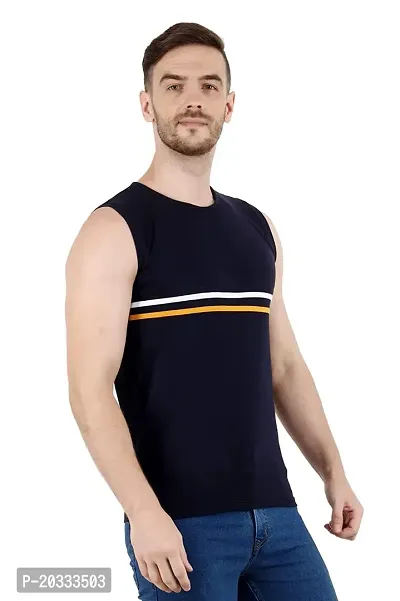 Men's Cotton Color Block Sleeveless T-Shirt Combo Pack 2 (Large, Blue  Black)-thumb3