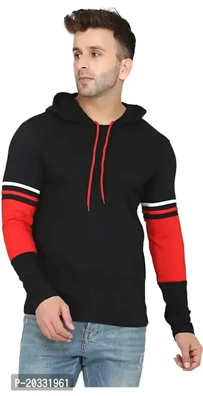 Men Striped Hooded Neck Blue T-Shirt (X-Large, Black)-thumb0