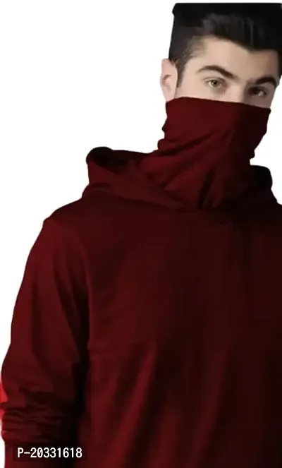 BS Fashion mask Men Solid Hooded Neck Maroon T-Shirt (Small, Maroon)