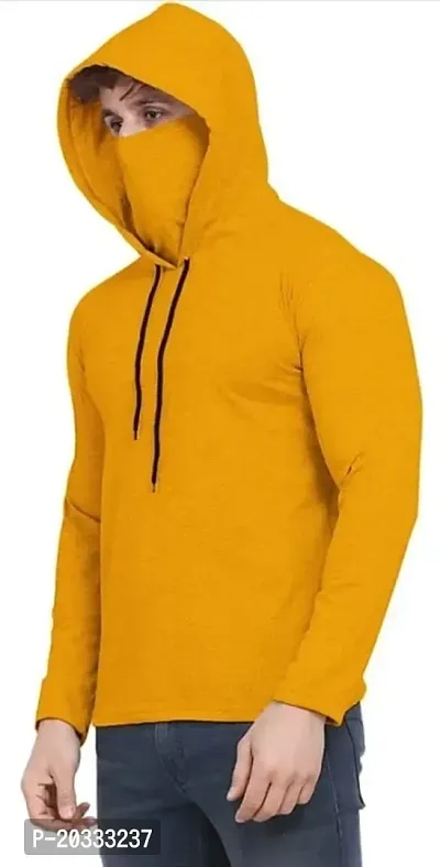 BS Fashion mask Men Solid Hooded Neck Maroon T-Shirt (Medium, Yellow)