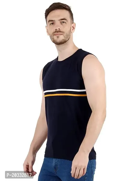 Men's Cotton Color Block Sleeveless T-Shirt Combo Pack 2 (Small, Blue  Black)-thumb5