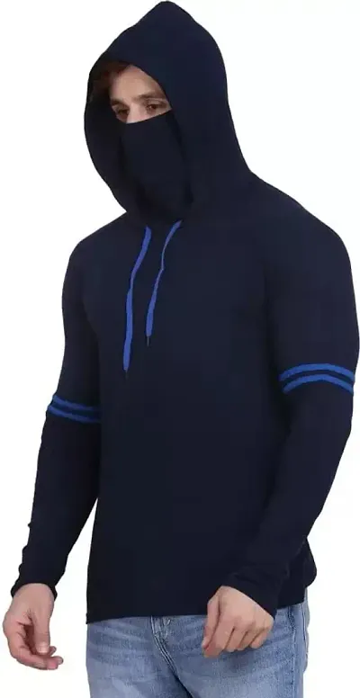 BS Fashion Premium Style Solid Men's Hooded Neck Hooded Hoodie Neck t-Shirt (M, Blue)