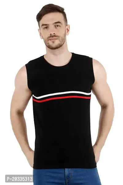 Men's Cotton Color Block Sleeveless T-Shirt Combo Pack 2 (Small, Red  Black)-thumb2