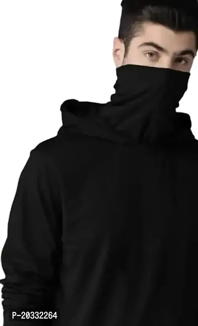 BS Fashion mask Men Solid Hooded Neck Maroon T-Shirt (X-Large, Black)
