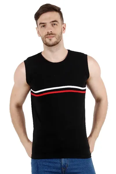 Men's Color Block Sleeveless T-Shirt (Large, Black)