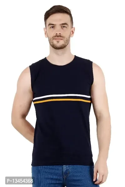 Classic Cotton Blend Solid Sleeveless Tshirt for Men-thumb0