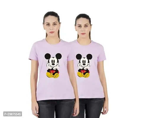 Stylish Cotton Blend Combo Mickey Mouse T-Shirt for Women-thumb0