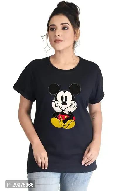 Stylish Cotton Blend Mickey Mouse T-Shirt for Women-thumb0