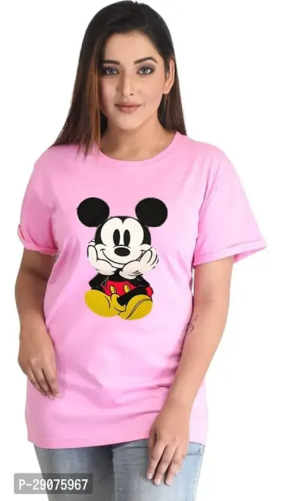 Stylish Cotton Blend Mickey Mouse T-Shirt for Women-thumb0