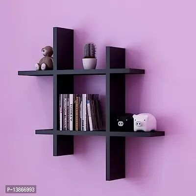 Wooden Wall Shelves Book Shelf Floating Wall Hanging Mount Wall Bracket Cabinet Shelves for Home Living Room Kitchen Storage Display Unit (1 Piece, Black)-thumb0