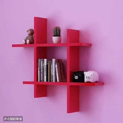 Wooden Wall Shelves Book Shelf Floating Wall Hanging Mount Wall Bracket Cabinet Shelves for Home Living Room Kitchen Storage Display Unit (1 Piece, red