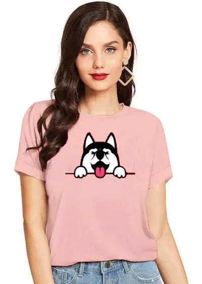 BerdNerd Women's Regular Trendy Dog Printed 100% Cotton T-Shirt for Women & Girls (Pack of 1) Mahroon S