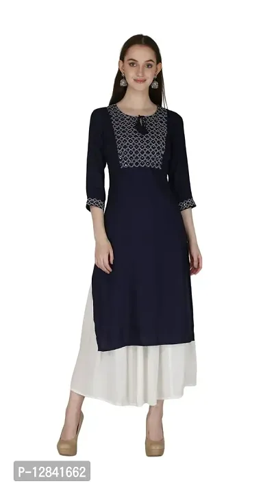 Shama Fashion Women Rayon Embroidery Straight Kurta Kurti Ethnic Set Blue M