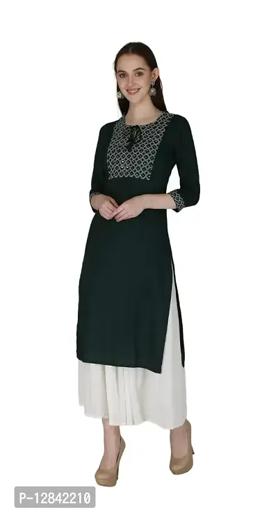 Shama Fashion Women Rayon Embroidery Straight Kurta Kurti Ethnic Set-thumb3