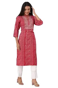 Shama Fashion Women Rayon Printed Embroidery Straight Kurta Kurti Ethnic Set Red L-thumb4