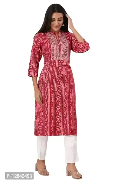 Shama Fashion Women Rayon Printed Embroidery Straight Kurta Kurti Ethnic Set Red L-thumb5