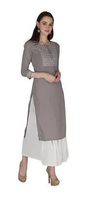 Shama Fashion Women Rayon Embroidery Straight Kurta Kurti Ethnic Set Grey S-thumb3