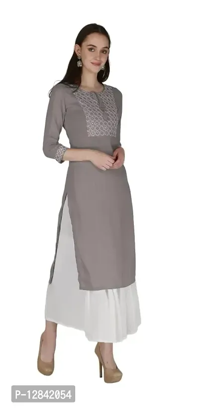 Shama Fashion Women Rayon Embroidery Straight Kurta Kurti Ethnic Set Grey S-thumb4