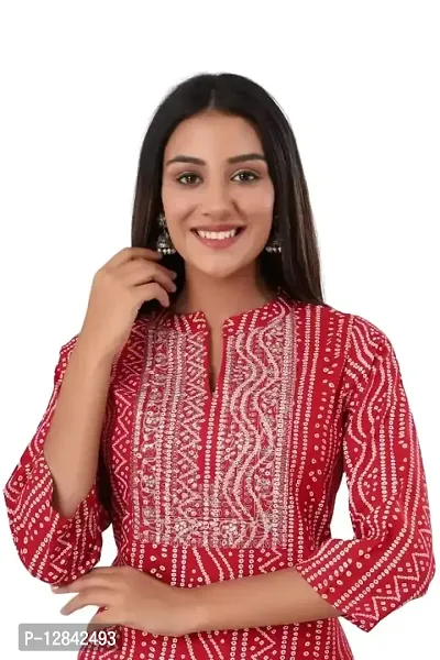 Shama Fashion Women Rayon Printed Embroidery Straight Kurta Kurti Ethnic Set Red L-thumb4