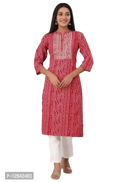 Shama Fashion Women Rayon Printed Embroidery Straight Kurta Kurti Ethnic Set Red L